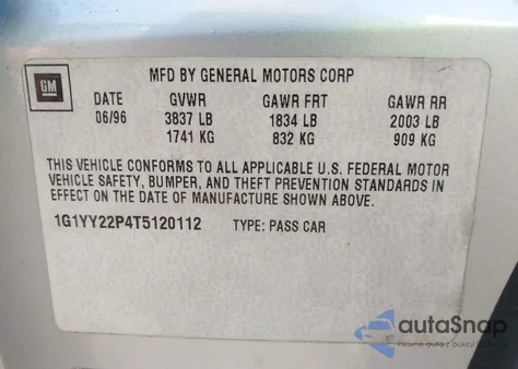 1996 Chevrolet Corvette из США, поврежденный, VIN 1G1YY22P4T5120112